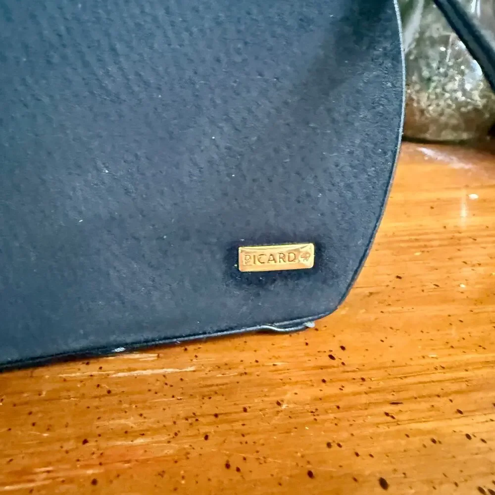 Vintage Picard Black Leather Crossbody Bag Small Structured Purse Gold Tone - Picture 3 of 9